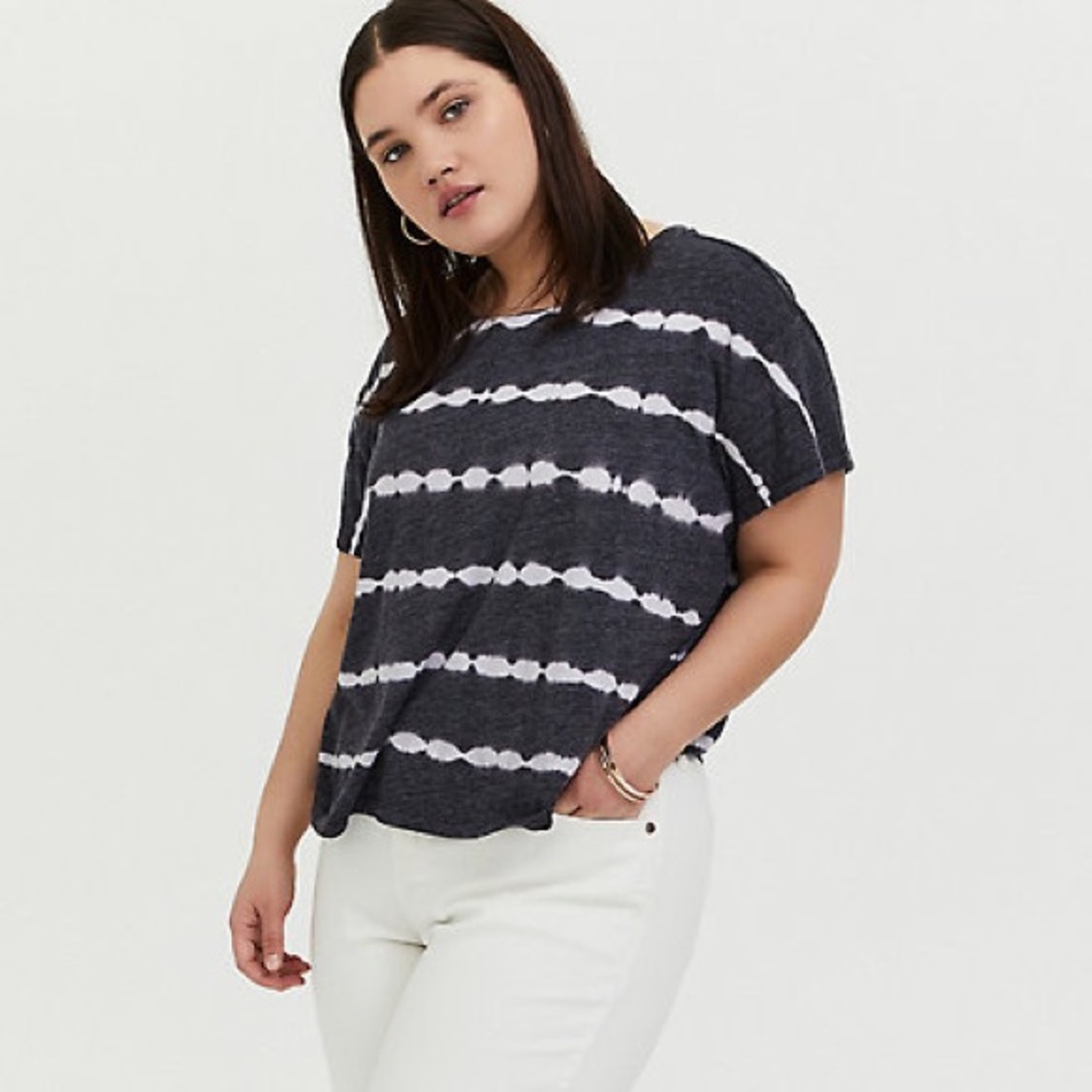 Torrid crop relaxed fit gray & white stripe tie dye crew tee